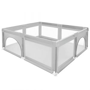 XUANYU Petit Parc Bebe Modulable 120 x 120 x 66 cm, Petit Parcs Enfant, Parc de Jeux Bébé avec Barrière, Parcs Bébé en Tissu Oxford, 50 Balles et 8 Ventouses Antidérapant (Gris clair) (XUASHW, neuf)