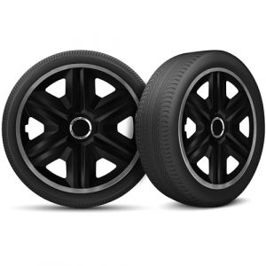 Moltico Enjoliveur - Set de 4 Universel Enjoliveurs - Adapt&eacute; &agrave; Toutes Roues en Acier - Enjoliveurs pour Auto - Anneau de S&eacute;curit&eacute; R&eacute;glable - 16 Pouces - Graphite-Noir (Moltico-Shop, neuf)