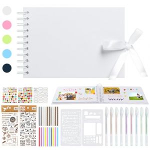 Album Photo Scrapbooking, A5 Livre Photo avec 60 Pages Noires DIY Livre d'or Idee Cadeau Livre Vierge Livre Photo Mémoire pour Cadeaux Voyage Mariage Anniversaire Cadeau Noël(Blanc) (Xingchen Technology Store, neuf)