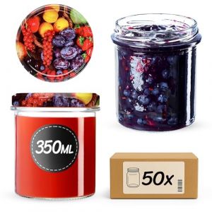 KADAX Lot de 50 bocaux de conservation en verre avec couvercle &agrave; visser - Diam&egrave;tre : 82 mm - 350 ml - Bocaux de conservation pour champignons, confitures, miel - Bocaux &agrave; confiture avec couvercle (KADAX, neuf)