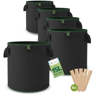 TTL Garden Lot de 5 sacs de plantation en tissu non tissé - 15 l - Sacs de plantation en feutre 300 g/m² et tissu non tissé - Pour balcon, terrasse, serre et jardin (TTL-Commerce, neuf)