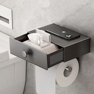VOLDRA Porte Papier Toilette Mural, Derouleur Support Papier Toilette Murale avec éTagèRe sans Percage Porte Papier WC avec lingettes Tiroir Adhésif DéVidoir Papier Toilette Toilet Paper Holder(Gris) (Voldra FR, neuf)