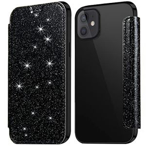 KOUYI Coque Compatible avec iPhone 13 Mini, Paillettes Strass Bling Fin &agrave; clapet Folio en Cuir PU avec Emplacement pour Carte Coque arri&egrave;re TPU Souple pour iPhone 13 Mini 5,4 Pouces (Noir) (Kouyi EU Store, neuf)