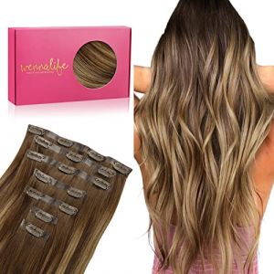 WENNALIFE Extension &agrave; Clip Sans Couture, 55cm 7pcs 150g Balayage Brun Chocolat &agrave; Blond Caramel Extension a Clip Cheveux Naturel Extension Cheveux Naturel Clip Remy Extensions Cheveux Naturels &agrave; Clips (wennalife-FR, neuf)