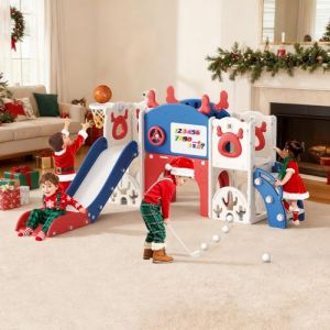 Krovtoy Toboggan 7 en 1 pour Tout-Petits, Toboggan pour Tout-Petits sur Le th&egrave;me de l'&eacute;lan de No&euml;l avec Ensemble de Golf, pour b&eacute;b&eacute; pour de 1 &agrave; 3 Ans(Rouge Bleu-7 en 1) (BEE BALL LIMITED, neuf)