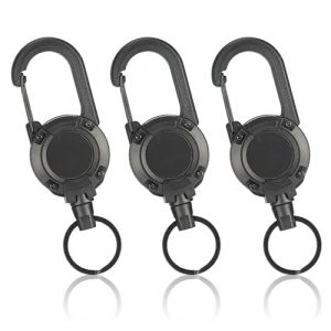 3pcs Bobine de Badge Porte Badge Enrouleur Robuste, Porte-clés Retractable avec câble en fil d'acier de 60cm Porte-Badge Mousqueton pour Pantalons et Ceintures Porte Clés Porte Badge (yinghonghuwaiyongpin, neuf)