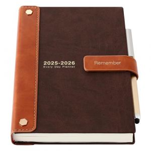 Mljtoyo Agenda académique 2025-2026 une page par jour 2025-2026 avec couverture rigide, planificateur journalier et mensuel avec stylo, autocollants, poche intérieure, café Format A5 (Creative Life EU Store, neuf)