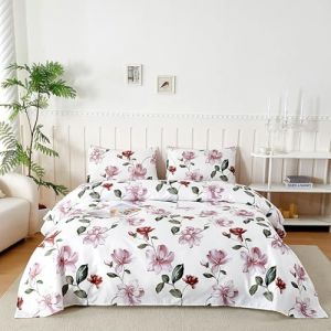 Homebliss Parure De Lit 120x190/200 cm en Microfibre, Ensemble de Draps 3 Pi&egrave;ces Imprim&eacute;e, Drap Housse Ajustable 120x200 cm cm, Drap Plat 1 Personne 180x250 cm et 1 Taie d'oreiller 50x80, Fleurs (Naaassija Yako OÜ, neuf)