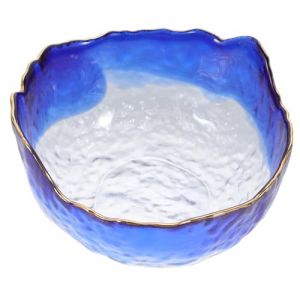 MUCKLILY Bol de Trempage Ongles Verre Petit Bleu D&eacute;grad&eacute; avec Bord Dor&eacute; Bol Manucure pour Adoucissant et Soin des Mains Usage Salon et DIY &agrave; Domicile Pratique et Profond pour Ongles et (Senike, neuf)