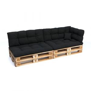 POKAR Set de 6 Coussins Matelass&eacute; pour Palettes Euro: 2X Assise 120x80cm + 2X Dossier 120x40cm + 1x Dossier 60x40cm + 1x Coussin 40x40cm, Canap&eacute; de Jardin, sans Palette, Noir (EURAKOP-FR, neuf)