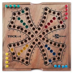 LEDELIRANT TOC Jeu de Tock Pocket à 4 en Bois Massif d'acacia Fabrication Artisanale. Marque Française 19x19cm Jeux de société Familial pour 4 Joueurs. Plateau refermable. (Le Délirant, neuf)