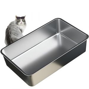 Vealind Caisse à Litière en Acier Inoxydable, Grande Capacité pour Chat, Anti-Odour, Facile à Nettoyer, 60 x 40 x 15 cm, Plateau à Litière en Métal pour Petits Chats (Starmd co Ltd, neuf)