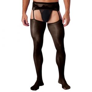 FEESHOW Collant Homme Sexy Transparent sous-vêtement Stocking Erotique Legging Sport Fitness Jogging Musculation Bas De Pyjama Plaisir Noir Taille Unique (FEESHOWSTORE, neuf)
