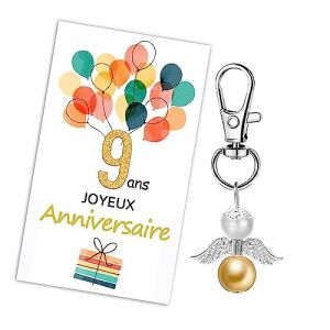 MKISHINE Cadeaux d&rsquo;Anniversaire de 40e Anniversaire, Carte d&rsquo;Anniversaire, Carte Cadeau, Porte-cl&eacute;s Ange Gardien, Cadeau de 40e Anniversaire - Merci pour Femme, Filles, Hommes, Amis, (9 Ans) (Sagesse_shop, neuf)