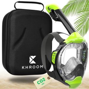 Khroom Masque de plongée en apnée pour Adultes et Enfants - Seaview Y | sans Danger au Niveau du CO2 | Masque intégral | Équipement de plongée avec Masque Complet / Easy-Breathing (L-XL Vert+étui) (Varento, neuf)
