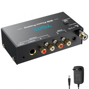 YGiTK Pr&eacute;ampli Phono Mini Pr&eacute;amplificateur Phono M/M avec Adaptateur DC 12V St&eacute;r&eacute;o M&eacute;tal &agrave; Faible Sortie pour RCA Entr&eacute;e & Sortie 1/4" TRS Pr&eacute;amplificateur de Tourne-Disque (KeteyiEU, neuf)