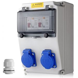 EYPINS Coffret Électrique de Chantier avec LS+FI-IP54 -Prise Schuko-230 V -Distributeur de Courant Électrique avec Disjoncteur Distributeur de Puissance Consommée pour Atelier/Usine/Garage (eYpins-FR, neuf)