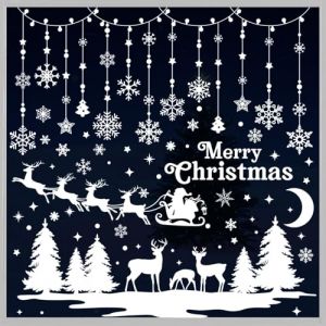 Nepfaivy Stickers Autocollant Noel Fen&ecirc;tre - 209Pcs Stickers No&euml;l Fen&ecirc;tre Reutilisable Blanc, Autocollants Vitre No&euml;l &eacute;lectrostatique PVC, Flocons de Neige Decoration Noel Interieur Maison (Thinking Traveler, neuf)