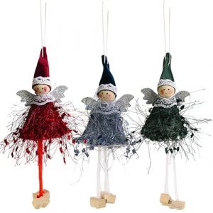 MUNSKT Peluche Ange Poup&eacute;e Suspension,3PCS Lutin de Noel Fille,Decoration Sapin de Noel pour Chemin&eacute;e Fen&ecirc;tre (Red) (MUNSKT*, neuf)