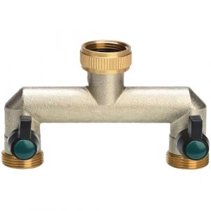 Photener Robinet Double Sortie en Laiton, Robinet 2 Voies avec 2 Vannes &agrave; Bille S&eacute;par&eacute;es, Standard Europ&eacute;en G 3/4 Pouce (26.5mm) Femelle &agrave; 2 Voies G 3/4 Pouce (26.5mm) M&acirc;le (Yuefengtrading, neuf)
