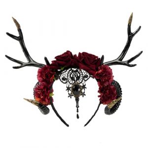 alloneslife Serre-tête d'oreille, bandeau de fête, bandeau long en corne de diable avec fleur pour cosplay, fête, Halloween, bal masqué pour adulte (JINGYIKEJIGS, neuf)