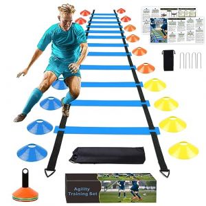 YGORTECH Accessoires d'entraînement de Football - Échelle d'agilité 6 m-12 échelons échelles de Coordination avec 12 Cônes,échelle de Coordination échelle d'entraînement pour Enfant Adulte (Youngetech-UK, neuf)