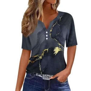 Chemisier Femme Chic Et éLéGant Chemisiers Et Blouses Femme Manches Courtes Sexy ÉTé Grande Taille DéContractéE Chemisier Femme Haut Femme Chic Et Elegant Blouse Femme(C Noir,XXL) (LOAMD, neuf)