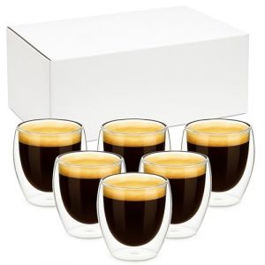 L&W Luck Tasse Expresso Double Paroi Set de 6 80 ml Double Paroi en Verre Borosilicate pour Verre a Cafe Latte Cappuccino (Style 1) (LING ONE, neuf)