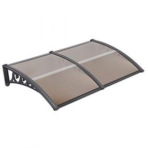 Belfoyer Porte d'entrée Auvent, Contre Pluie Neige UV, Porte Toit Marquise Abri Protection en Polycarbonate, Toit de Porte pour Garage, Balcon, Fenêtre, Extérieur (100 * 200 cm, Marron-Noir) (zvzhano, neuf)