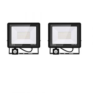 2PACK - 100W Projecteur LED détecteur de mouvement,Blanc Froid (6000K) 10000LM Projecteur LED Exterieur Avec Detecteur Imperméable IP66 Projecteur LED exterieur de sécurité pour, garage, couloir (Blivrig, neuf)