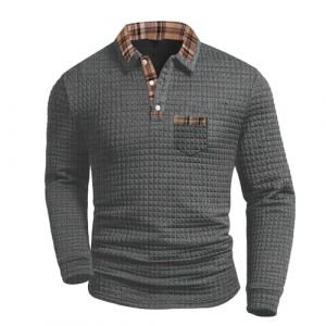 UHouse Polo Homme Manches Longues Unie Polos Golf Travail Tee Shirt avec Poche Basique Tshirt Boutonn&eacute; Teeshirt Boutonn&eacute; Haut Tennis D&eacute;contract&eacute; Vetement Gris XXL (UHouse FR, neuf)