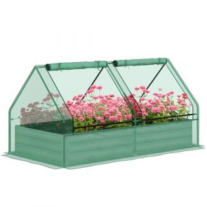 Outsunny Grande jardini&egrave;re d'ext&eacute;rieur avec Mini-Serre, Potager Urbain en Acier galvanis&eacute; avec Base Ouverte, r&eacute;sistant aux intemp&eacute;ries, pour Patio, terrasse, Balcon, 185x95x92 cm, Gris et Vert (OutSunny Iberica, neuf)