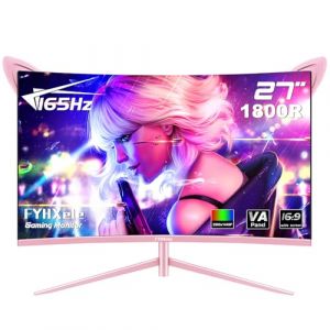 FYHXele FY27FHP Moniteur Rose 27 Pouces incurvé Gaming 165Hz - Ecran VA 144Hz 1800R 1ms 2560 x 1440P, Haut-parleurs intégrés, AMD Free-Sync, HDMI, DP, USB, AUX, Inclinaison réglable (FYHX Offical Store, neuf)