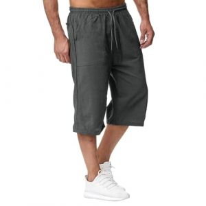 Bastwahl Jean Cargo Homme, 2025 Short Lin et Bermuda Homme 3/4 Long D'&Eacute;t&eacute; Pantacourt Coton, pour La Plage, Le Yoga, Le Jogging, Pantalon Taille Elastique D&eacute;contract&eacute; Bleu 4XL (Ama2om, neuf)