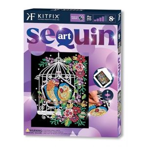 Kitfix - Sequin Art Purple - Cage à oiseaux - Image à paillettes - 27 x 36 cm - Kit de création pour enfants, adolescents et adultes de plus de 8 ans - 1945 (Kitfix, neuf)