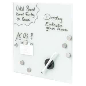 bremermann Tableau magnétique avec façade en verre, inscriptible, 6 aimants, 1 marqueur, 1 porte-marqueur, tableau mémo (blanc) (eluno24, neuf)