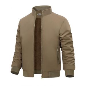 Xnova Blouson Bombers Homme d'hiver Chaud Blousons Aviateur L&eacute;g&egrave;re Doubl&eacute;e en Polaire Veste Imperm&eacute;able mi Saison Thermique Bombardier Manteau Coupe Vent Zipp&eacute;e Travail, Kaki, XXL (Mindfar-direct, neuf)