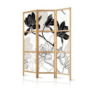 murando - Paravent Intérieur Japonais 135x172 cm - Séparateur de Pièce en Bois Naturel et Toile Imprimée - Cloison de Séparation pour Chambre - Paravent Oriental Portable et Pliable p-B-0011-z-b (murando, neuf)