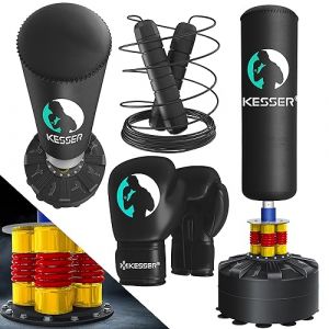 KESSER® Ensemble Sac de Frappe Debout pour Adulte avec Gants de Boxe + Corde à Sauter, Sac de Frappe sur Pied, Sac de Frappe sur Pied, MMA Boxpartner Boxpartner Boxing Trainer Fitness Sac de Frappe (WMK Trading GmbH, neuf)