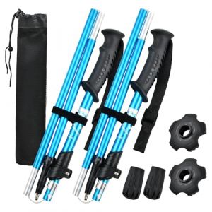 B&acirc;tons de Randonn&eacute;e 2 PCS, Baton de Marche Nordique, 110-130 cm Baton de Marche Pliable Antid&eacute;rapant, B&acirc;tons de Trekking Telescopique Retractable L&eacute;gers pour Homme & Femme Alpinisme Camping (Bleu) (TOMS1990, neuf)