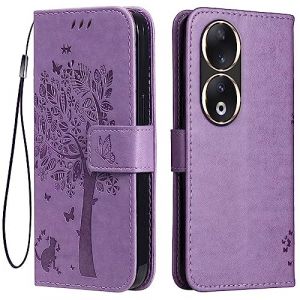 Topme &Eacute;tui en Cuir pour Honor 90 5G (6.7" inches), [ Coque Housse de T&eacute;l&eacute;phone Style Motif Chat Et Arbre] - Violet Clair (topme, neuf)