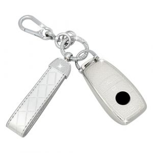 SparkleJoy Coque Cl&eacute; Voiture TPU avec un Porte-Cl&eacute;s en Cuir,Etui Cl&eacute; &Eacute;tui Cl&eacute; Compatible avec Mercedes Benz Class A B C E G S CLA CLE CLS GLA GLC GLE GLK Cache Cle Voiture - Smart Key (Argent) (AutoVeloce Europe, neuf)