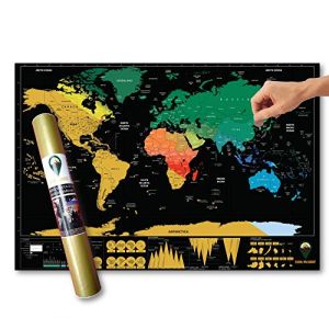Global Walkabout Scratch Off Map avec fond de couleurs - Affiche de carte du monde de taille de voyage de luxe - Pays et faits - Cadeau de voyage (noir) (SellerSonic, neuf)