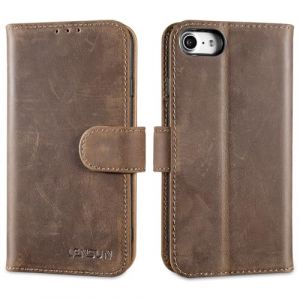 LENSUN Coque iPhone SE 2022, &Eacute;tui iPhone 7/iPhone 8/SE 2020, Portefeuille Cuir V&eacute;ritable Housse[RFID Blocage] avec Rangements Cartes et Fermoir Magn&eacute;tique - Marron Fonc&eacute; R&eacute;tro (LENSUN-SX, neuf)
