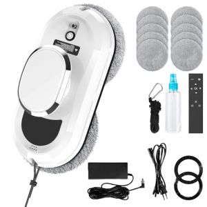Robot Nettoyeur Vitre, 5600Pa Robot Laveur de Vitre Automatique avec Télécommande, Système de Sécurité, Navigation Intelligente, Robot Laveur Vitre pour Fenêtres Intérieures et Extérieures (Blanc (B)) (MISOO MISU, neuf)