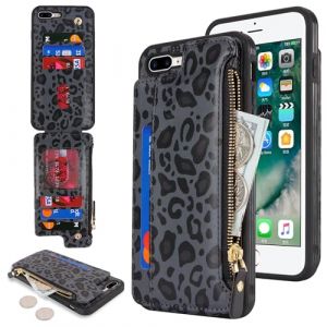SailorTech Etui pour iPhone 7 Plus &Eacute;tui avec Porte-Cartes de cr&eacute;dit, Housse pour iPhone 8 Plus &Eacute;tui &agrave; Fermeture &eacute;clair Portefeuille avec Fentes pour Cartes de cr&eacute;dit-L&eacute;opard Noir (Sailor-Tech, neuf)