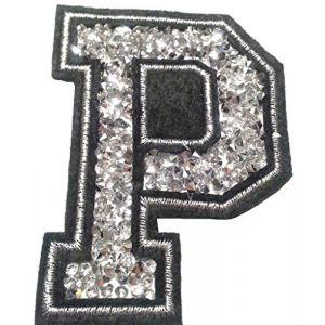 Écusson Patch Badge strass Brodé ecusson lettre alphabet thermocollant" P 8-10 cm " (B2SEE LTD avec TVA francaise et livraison LaPoste, neuf)