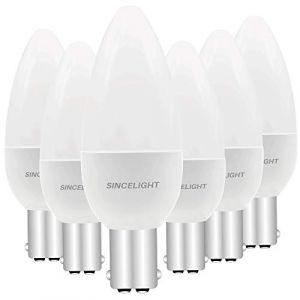SINCELIGHT Ampoule LED en forme de bougie B35 et culot BA15D, IRC (RA≈85), Diffuseur laiteux, 5W, Blanc Chaud (2700K), 500lm, Lot de 6 (SINCELIGHT, neuf)