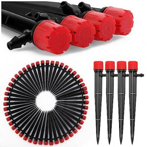 VooGenzek 50 Pi&egrave;ces Goutteur Irrigation R&eacute;glable, 360 Degr&eacute;s 8-Trou Micro Asperseur Goutte &agrave; Goutte avec Connecteur Barbel&eacute; & Piquet de Support pour Tube 4/7mm, Goutteur d'irrigation Insertion, Rouge (VooGenzek, neuf)