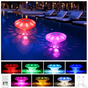 TEPENAR Lumières de Piscine Flottantes – Éclairage de Piscine Avec 7 Modes Disco Bath Spa Lights IP68 Étanche Rechargeables Lampe Piscine Pour Piscines,Jacuzzi, Aquariums, Extérieur, Fêtes (2 pièce) (TEPENAR2019, neuf)